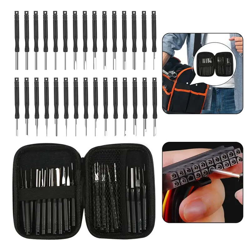 30Pcs Car Terminal Removal Tool Cable Plug Remove Pin Puller Electrical Wiring Crimp Connector Extractor Repair Remover Tool