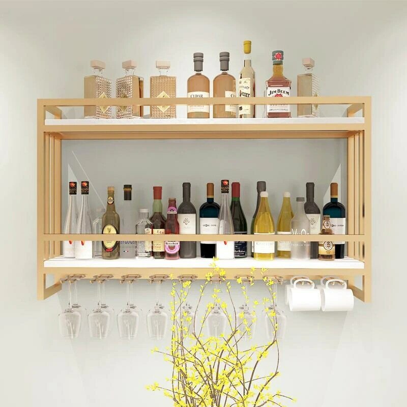 Nordic Wrought Iron Solid Wood Wine Rack Wall Hanging Wine Cabinet Creative Wall Wine Display Rack Hanging Wine Glass Rack Rack