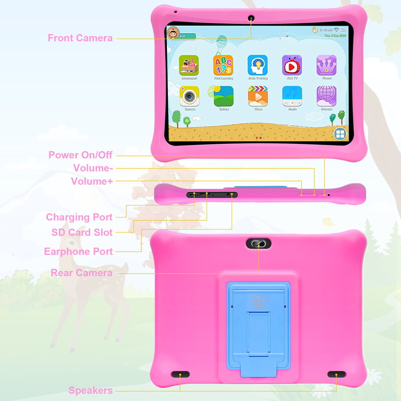 10 Cal Android dzieci Tablet PC do nauki edukacji dzieci Tablet z silikonowym etui 2 + 32GB Google Play Tablet z WiFi z uchwytem