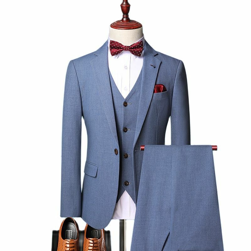 Herren anzug 3 Stück Slim Fit solide britische Einzel knopf geeignet für Hochzeits bankett Business Casual Set Jacke Weste mit Hose