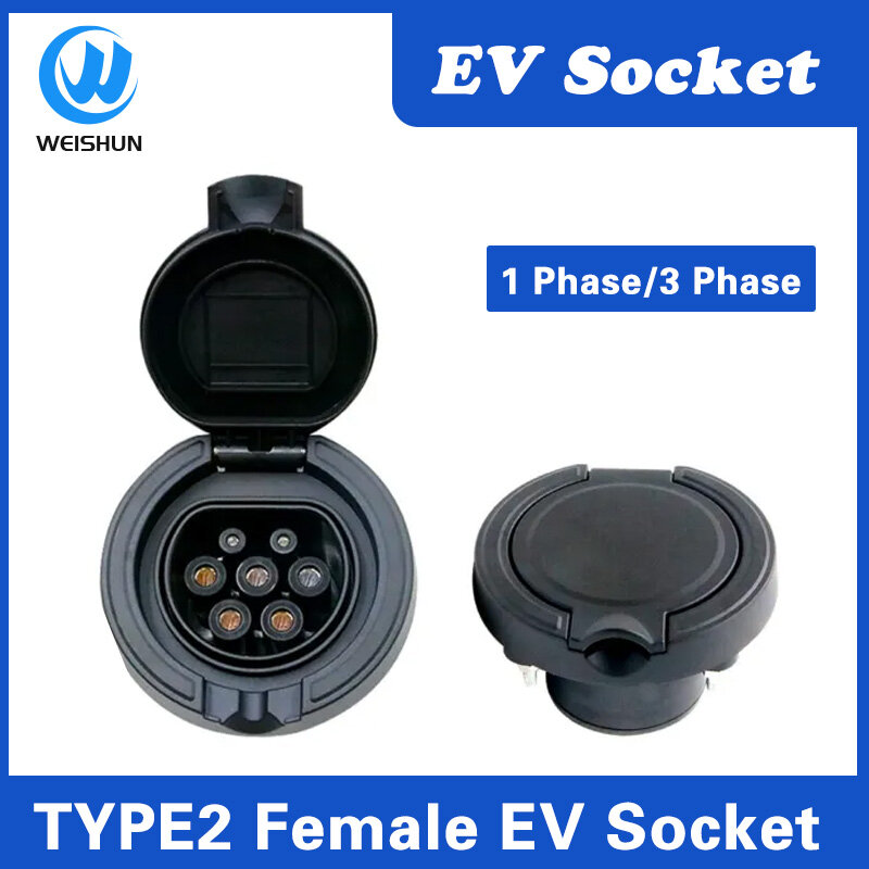 Soket pengisi daya IEC 62196, 2 soket 32A kendaraan listrik AC, soket tipe 2 soket tunggal/tiga fase 240V