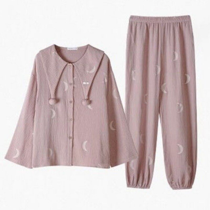 Pijama de algodão de manga comprida feminino, roupa de dormir, calça loungewear, casaco de lã caseiro, primavera, outono, novo
