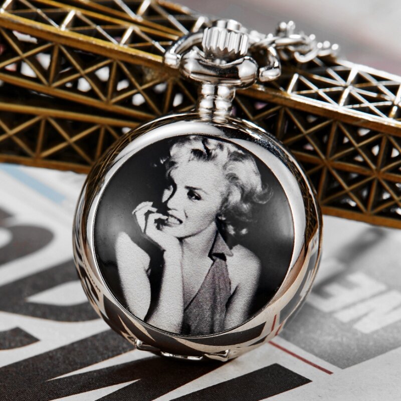Little Cute Smaller Size Fashion Beautiful Woman Pattern Pendant Chain Silver Necklace Pocket Watch Jewelry Accessories Clock