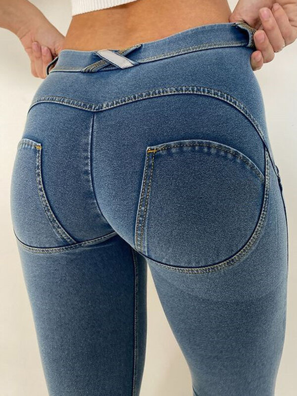 Moda azul cintura baixa calças de brim femininas verão sexy legging push up denim calças femme high street lápis calças y2k