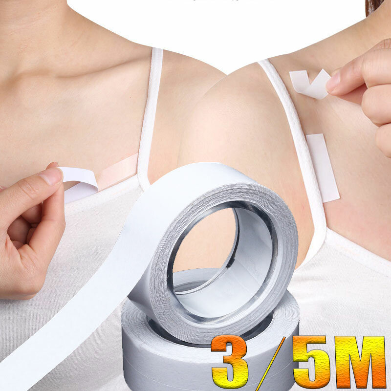 3/5M Transparente Limpar Fita Dupla Face para Roupas Vestido Corpo Pele Anti-Exposição Adesivo Adesivo Adesivo Tiras