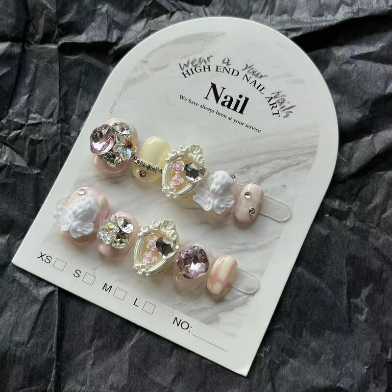 10PCS Handmade Baroque Wearable Press On Nails Luxury Ballet Patch Design Full Cover Short Glitter Reusable Acrylic Nail Tips