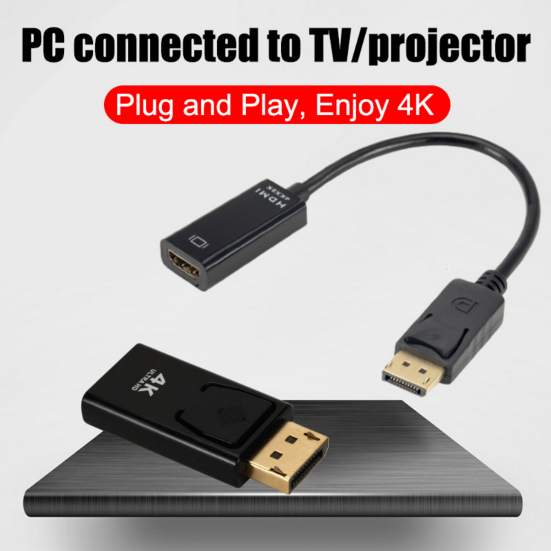 Adaptador compatible con 4K DP a HDMI, convertidor DisplayPort a HDMI, Cable DP macho a HDMI hembra, adaptador de Audio de Video de TV HD para PC TV