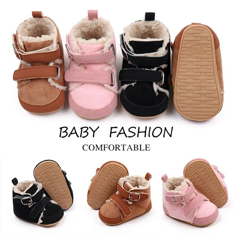 VISgogo Baby Shoes Newborn Girls Snow Boots Winter Cute Ankle Plush Boots Warm Baby Walking Shoes for Toddler Infant 0-18 Months