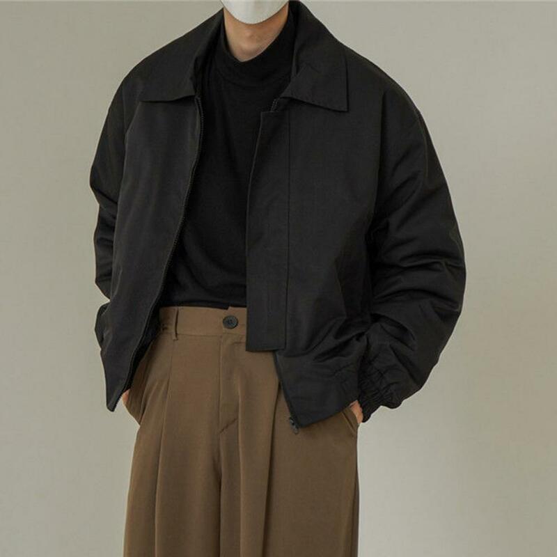 Мужская однотонная куртка с длинным рукавом и воротником с лацканами