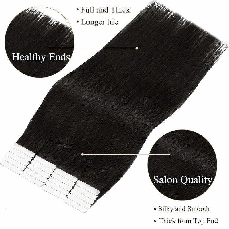 Лента для наращивания человеческих волос, уток кожи, 100% человеческие волосы Remy #1 20 шт., клейкая натуральная лента для наращивания волос от 16 до 26 дюймов