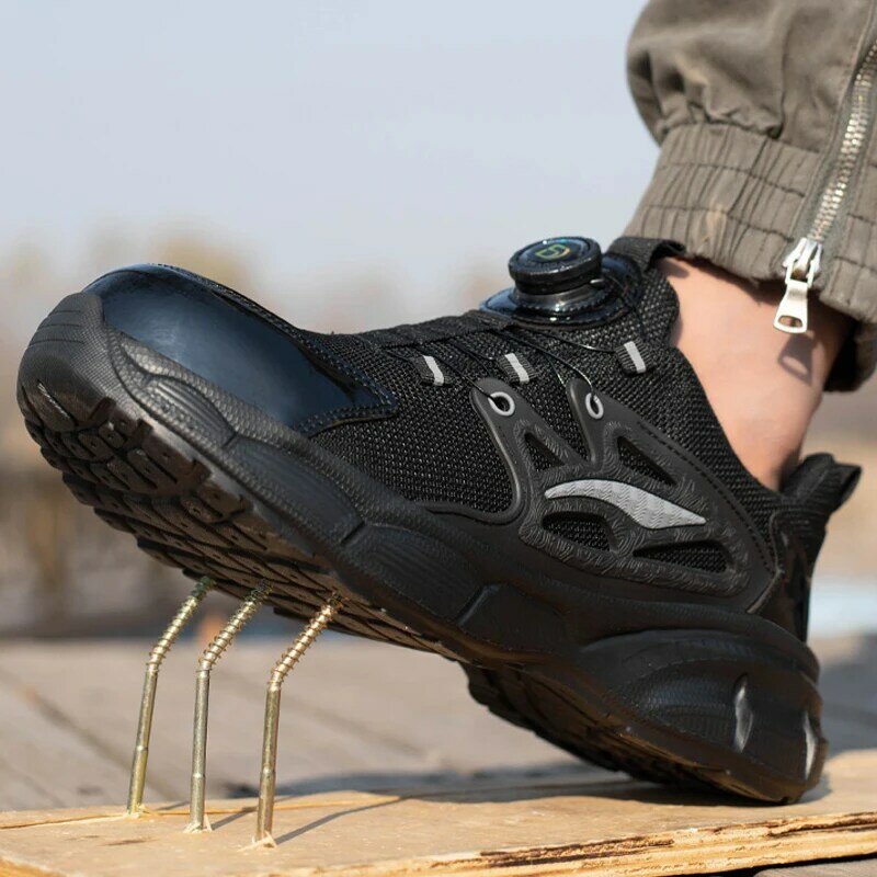 Sapatos leves de segurança em aço Toe, sapatos protetores anti-punção, botões rotadores, tênis leves, novos