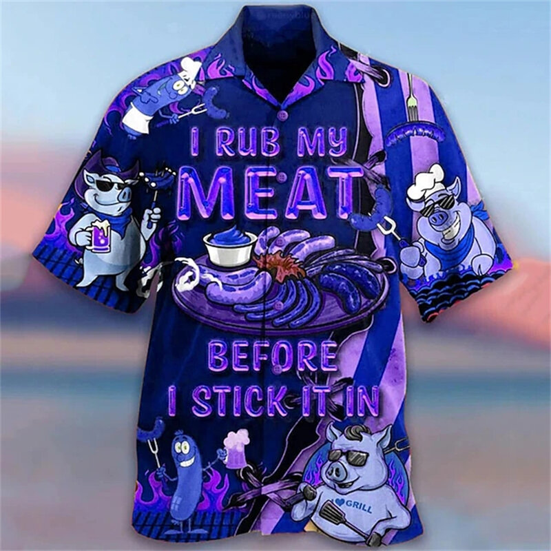 Camisa engraçada com estampa 3D para homens e mulheres, blusa havaiana de manga curta com um único peito, roupa nova para verão