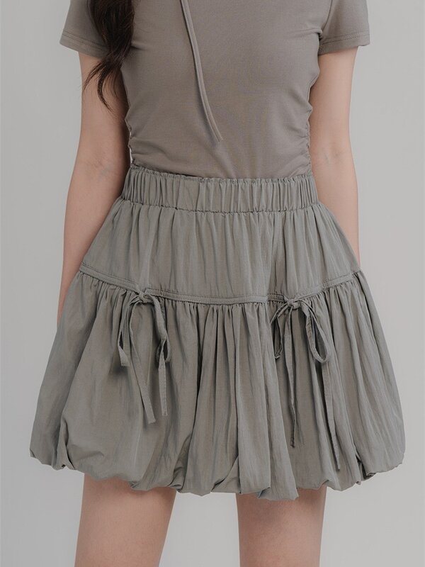 SUNSIREN-minifalda de farol con lazo para mujer, falda fruncida de color liso, Y2K, estilo Harajuku, Puffball