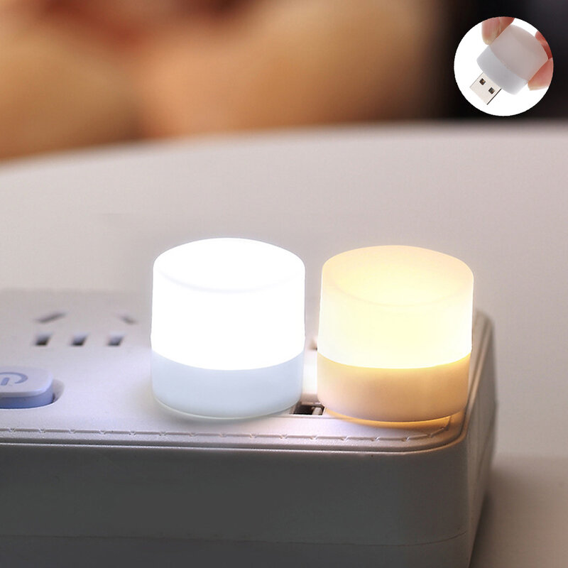10 sztuk USB Power Mini LED lampka nocna ochrona oczu lampa do czytania przenośne okrągłe oświetlenie sypialni fajne ciepłe białe