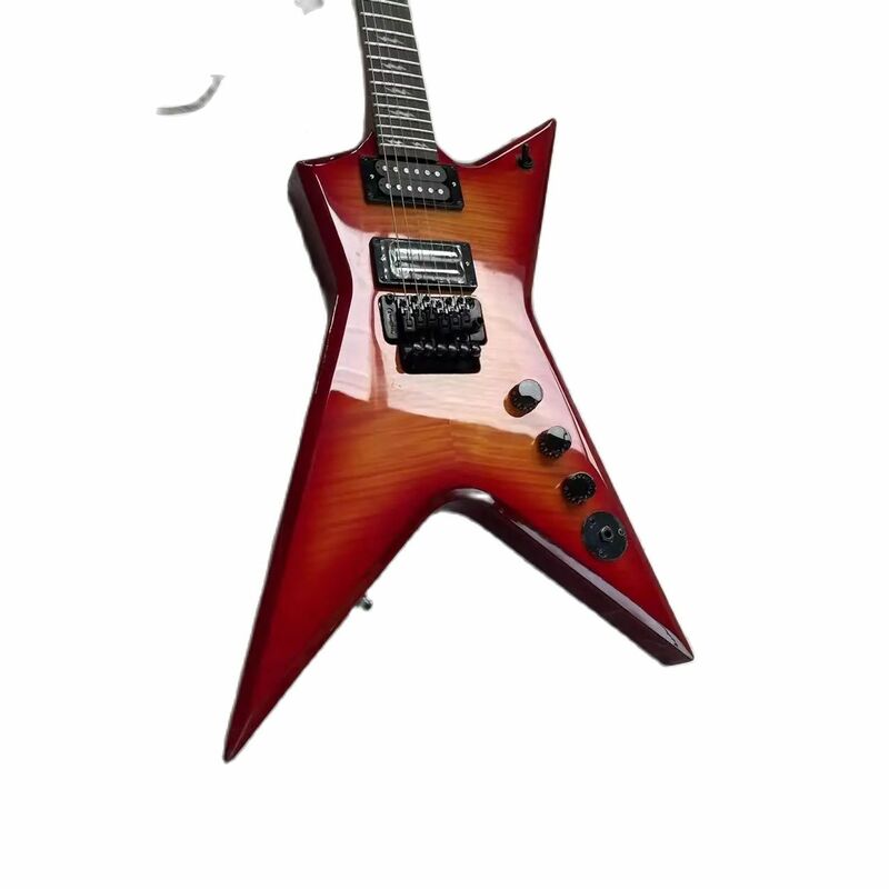 6-strunowa gitara elektryczna w stylu wojownika, czerwony korpus gradientowy, podstrunnica z różowego drewna, gąsienica z drewna klonowego, prawdziwe zdjęcia fabryczne, można b