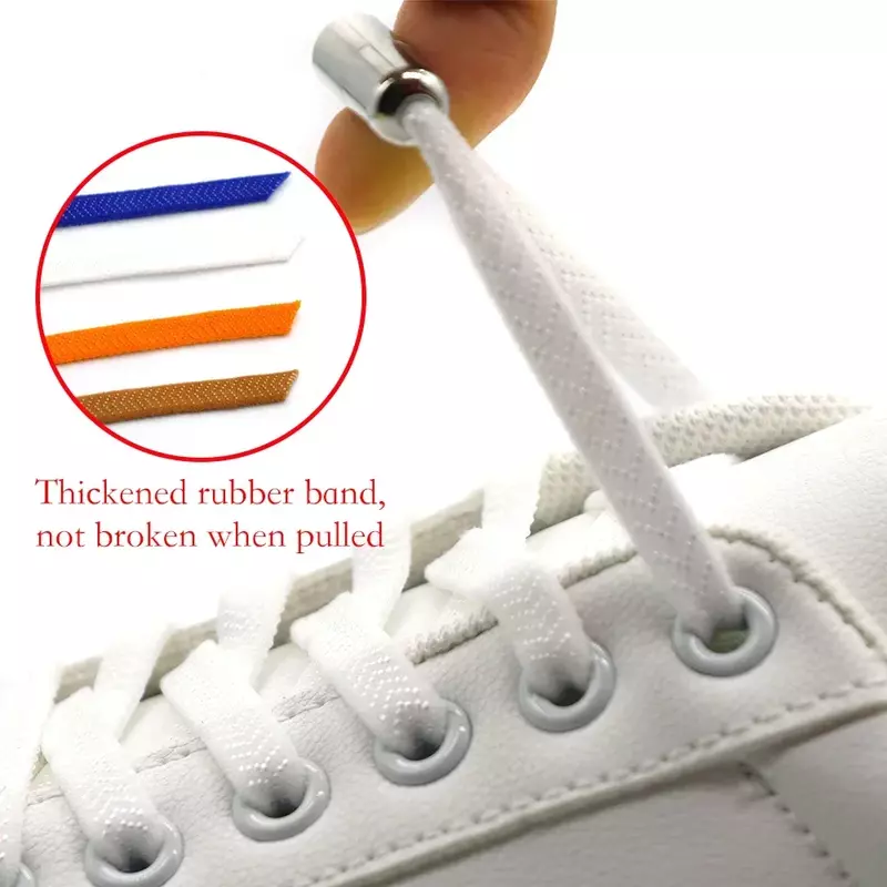No Tie Shoelaces with Metal Lock – Flat Elastic Shoe Laces for Adults and Kids Sneakers, Quick Wear Shoe Strings for Lazy Day