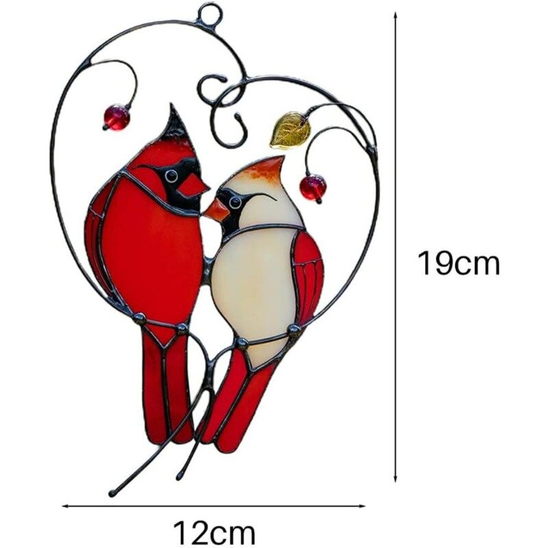 Cardinals Stained-glass Window Decoration Decoration,bird Stained-glass Window Hanging Pendant, Flat Animal Figurines Decoration