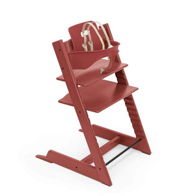 High chair, warm red adjustable, convertible chair for children and adults - includes baby set, removable straps