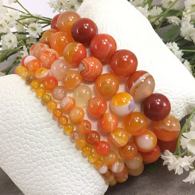 Orange Yellow Agate Bracelet Handmade Stretch Gemstone Bracelet Healing Balancing Holiday Gift For Women and Men 4/6m/8/10/12mm