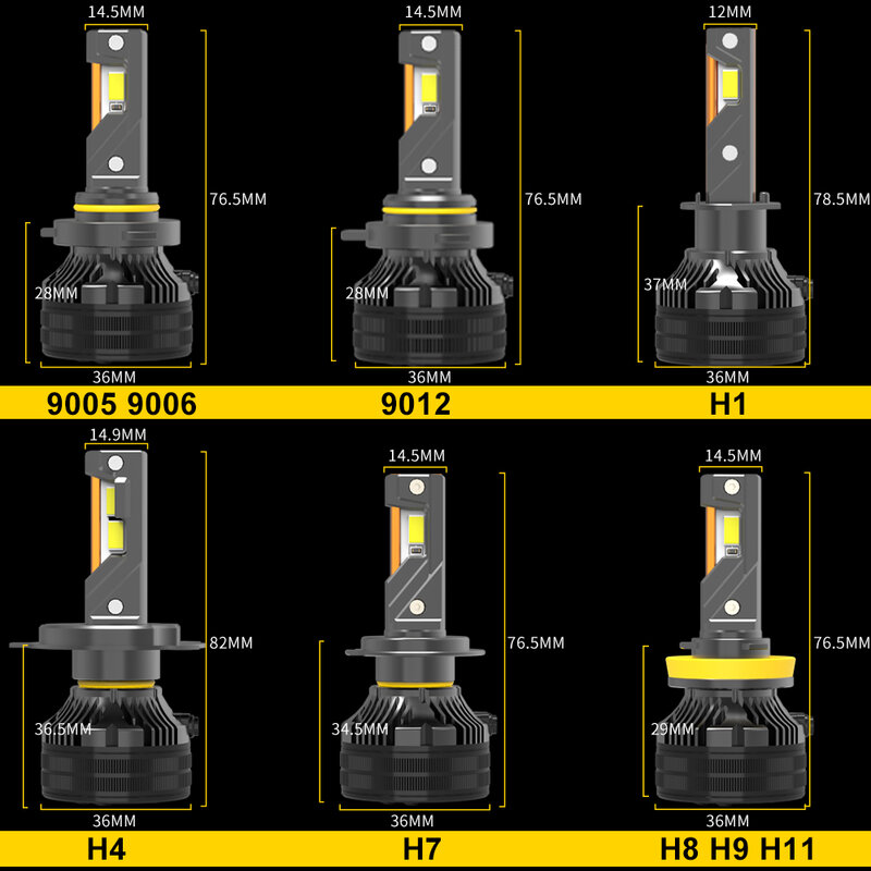 BMTxms Canbus LED 터보 헤드라이트, 로우 하이 빔, 열 방산 구리 튜브 3 개, H1 9012 H11 H9 HB3 9005 9006, 48000LM, H7 H4
