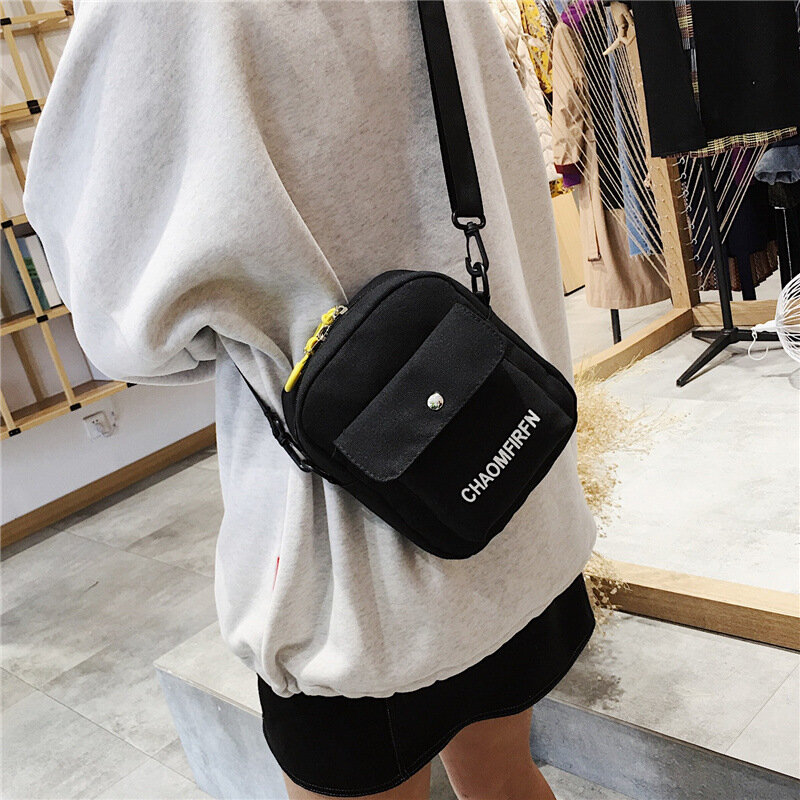 Bolso de hombro de lona con cremallera para mujer, bolso de mano informal de Color puro, bolso de mensajero para exteriores, moda