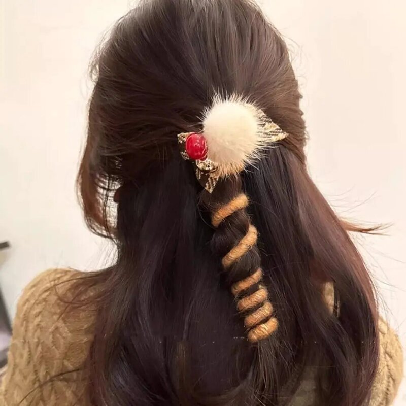 Corda per capelli con fiocco elastico Cute Hairball copricapo linea telefonica corda per capelli supporto per coda di cavallo fascia per capelli cavo telefonico anello per capelli quotidiano