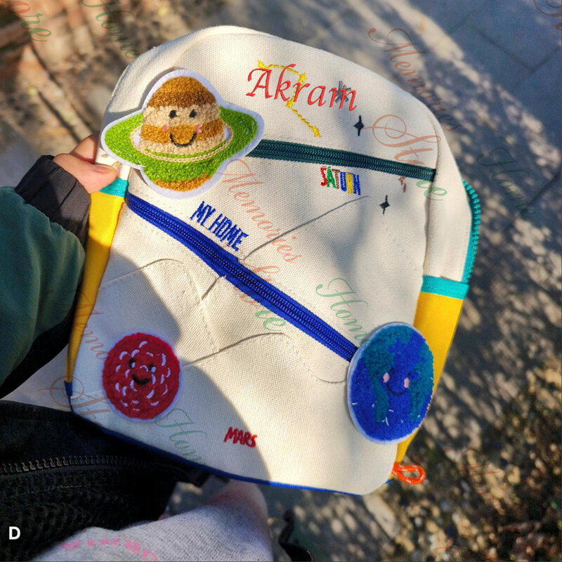 Школьный ранец для детского сада, милый детский рюкзак с планетами на заказ, легкий холщовый рюкзак для девочек и мальчиков, персонализированный детский подарок с именем