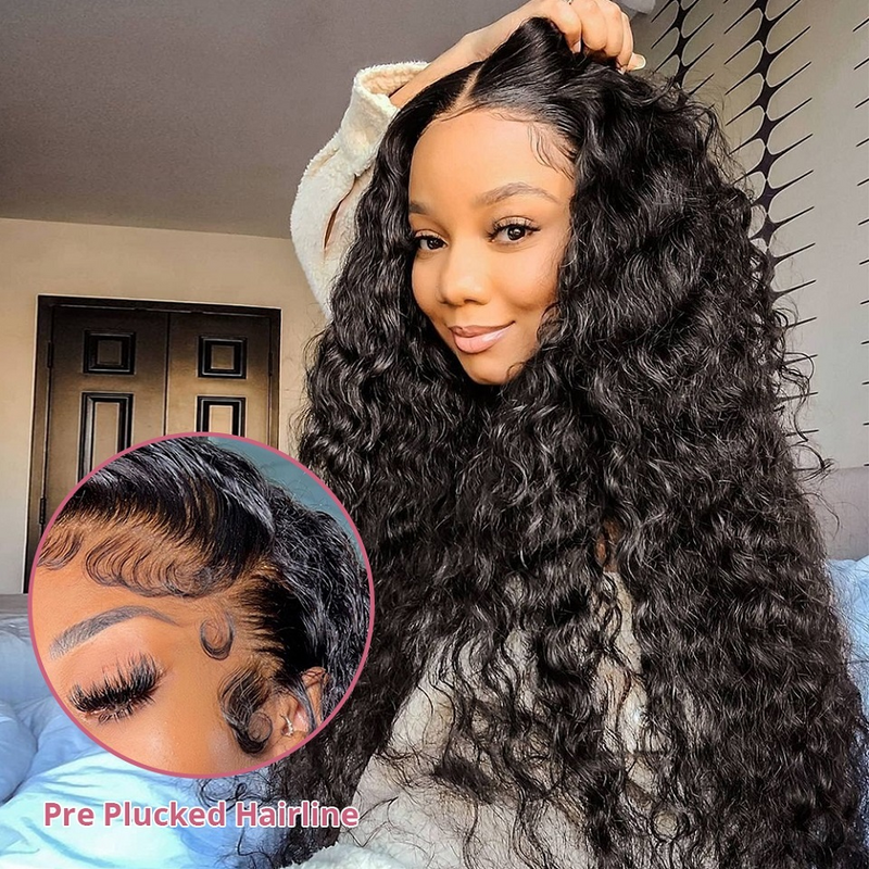 13x4 13x6 26 Inches Loose Deep Wave Frontal Wig HD Lace Water Wave Wig Human Hair Brazilian Transparent Lace Front Wig For Women