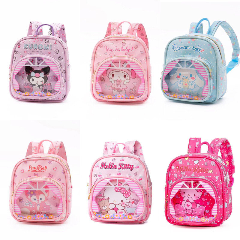 Sanrio-mochila escolar de cuero con diseño de Hello Kitty, morral escolar Kawaii con diseño de My Melody, estilo Kuromi Pochacco