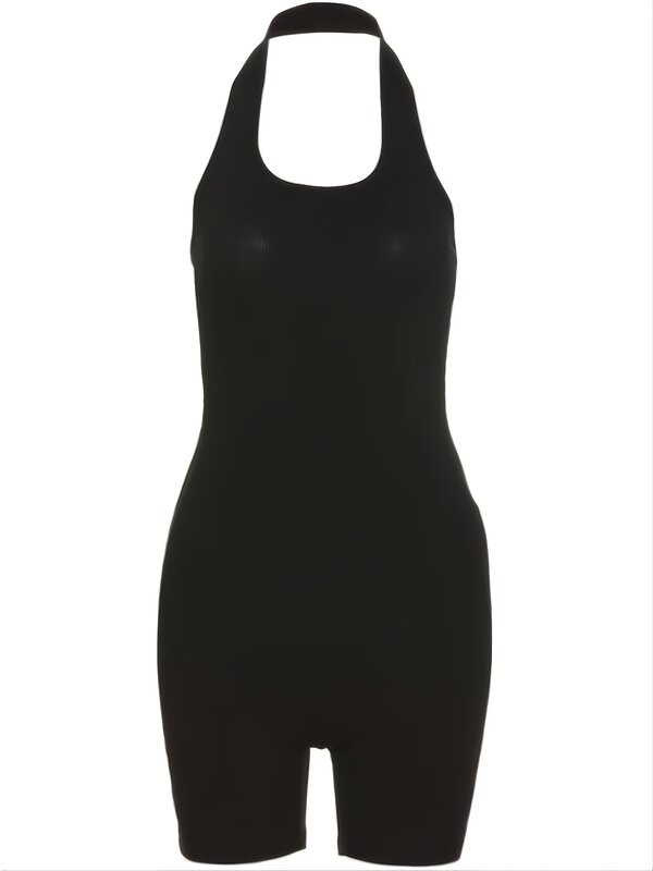 Mono negro de talla grande Con cuello Halter para mujer, ropa deportiva de gran tamaño, Color sólido, Sexy, para Yoga