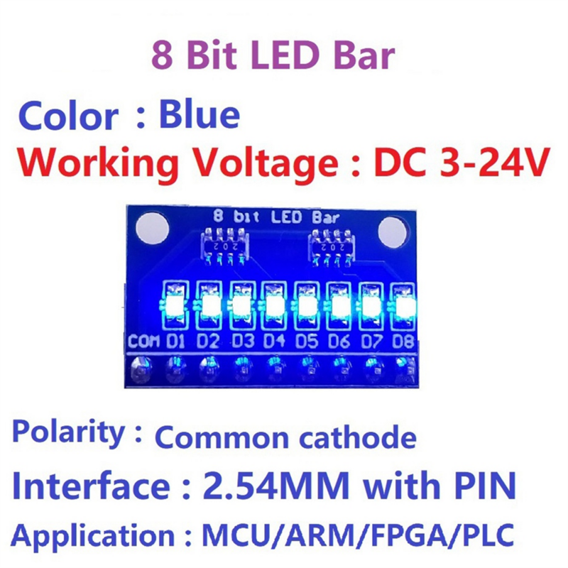 Módulo de Indicador LED Cátodo Comum Azul, DIY Kit para Arduino NANO UNO, Raspberry Pi 4, Nodemcu V3, 3.3V, 5V, 8 Bit, 1Pc