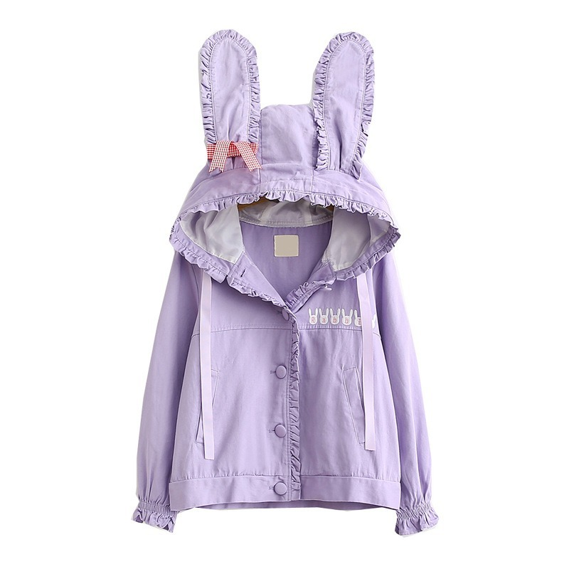 2021 Women's Fall Winter Basic Jackets Ladies Japanese Sweet Rabbit Ears Embroidery Single Breasted Cute Jacket Pink Outerwear