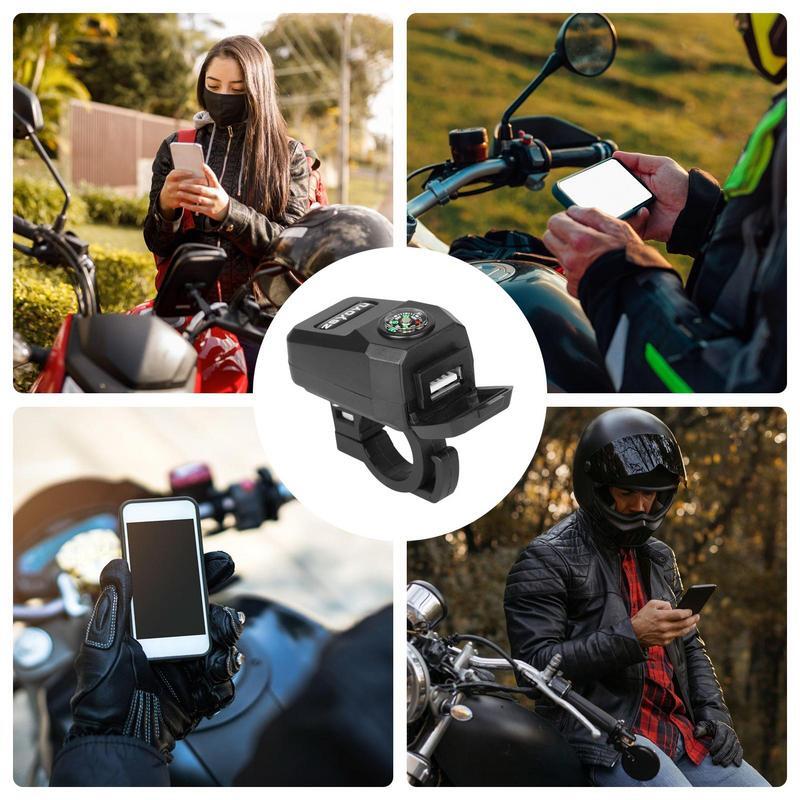 Motocicleta USB carregador rápido, bússola à prova de poeira, porta do carregador do telefone, tomada de energia, adaptador para motos