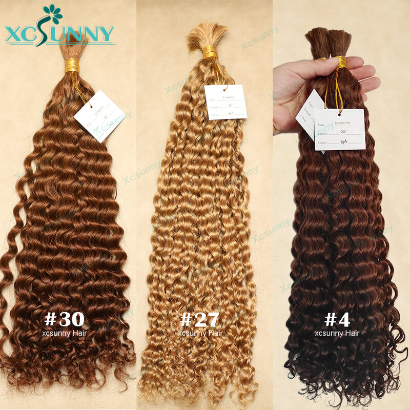 Rambut manusia jumlah besar untuk mengepang warna 30 pirang campuran keriting tanpa anyaman ganda ditarik grosir Burmese Boho ekstensi rambut manusia