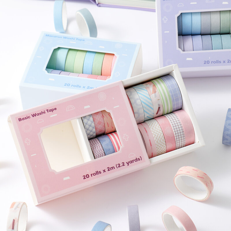 20 Rollen Washi Tape Set einfaches dünnes Masking Tape für DIY Kunst handwerk Geschenk verpackung Journal ing Scrap booking Etikettierung Codierung Deko