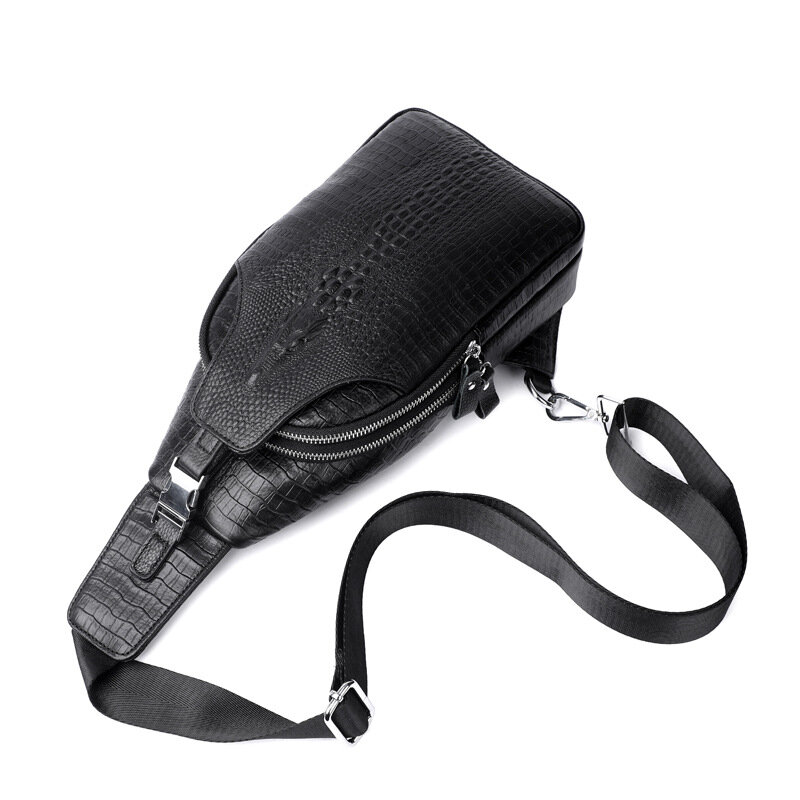MOOWOO bolso de pecho de cuero genuino para hombre, bandolera de cocodrilo con carga USB