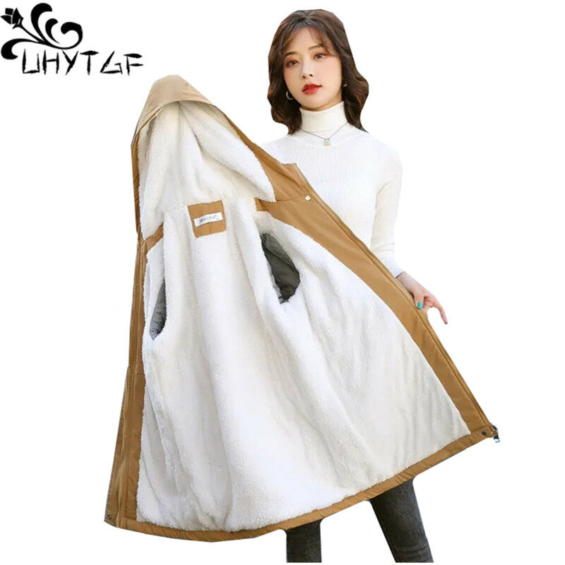 Casacos de pelúcia com capuz para mulheres, quebra-vento quente, parkas grossas, casacos de algodão para senhoras, 2364, outono e inverno