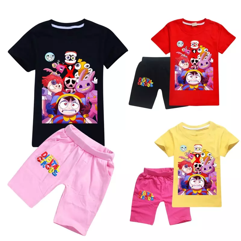 Новая детская одежда удивительный цифровой цирковый удобный костюм для мальчиков и девочек футболка + шорты впитывающий пот спортивный костюм