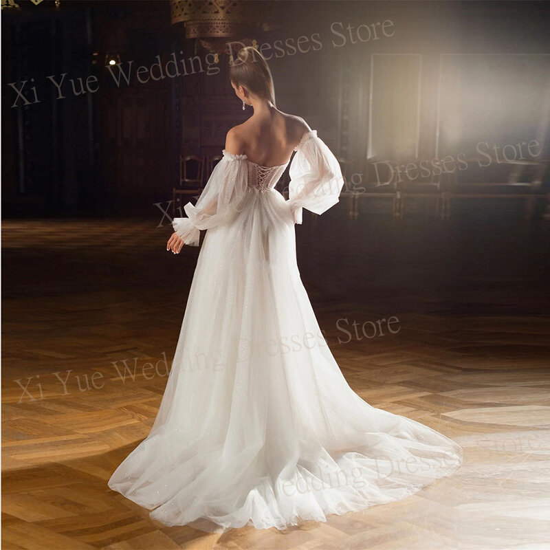2024 богемные блестящие женские свадебные платья а-силуэта, красивые аппликационные кружевные платья невесты, сексуальные фатиновые платья с открытой спиной