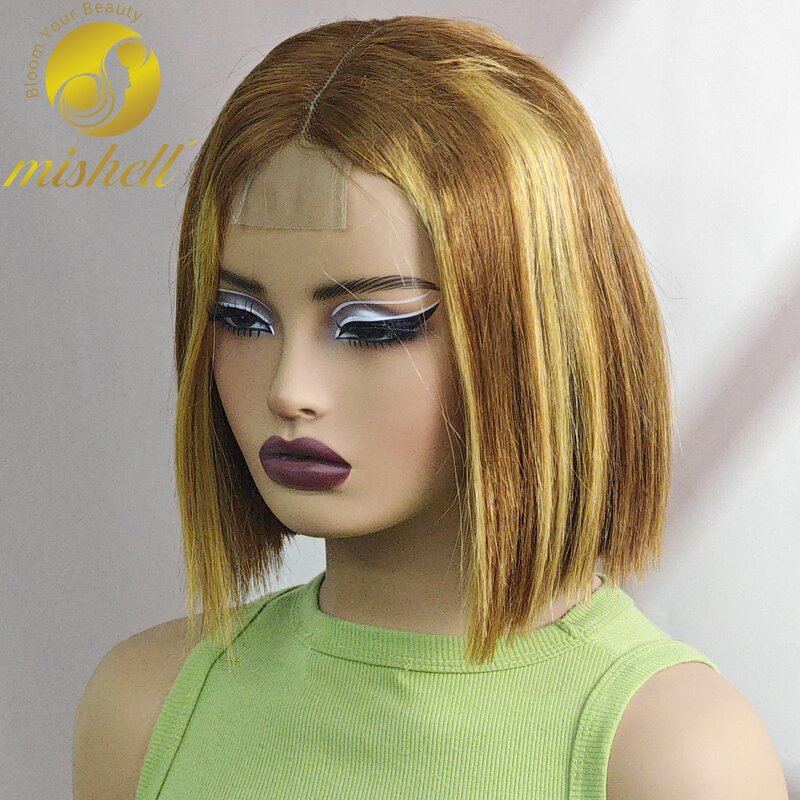 باروكة بوب قصيرة مستقيمة ، شعر برازيلي منتوف مسبقًا ، كثافة ، لون ، باروكات شعر بشري ، دانتيل 2 × 6