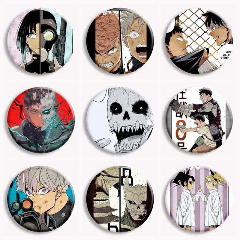 Japan Comic Kaiju Nr. 8 Anime Knopf Pin Min Shiro Kaiju Manga Brosche Metall Abzeichen Tasche Mantel Zubehör Fans sammeln Geschenk