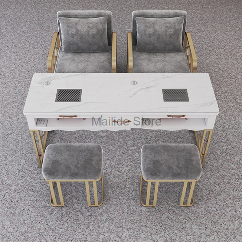 Скандинавская кованая железная плитка для коммерческой фотостанции, роскошные высококлассные многофункциональные мраморные маникюрные столы