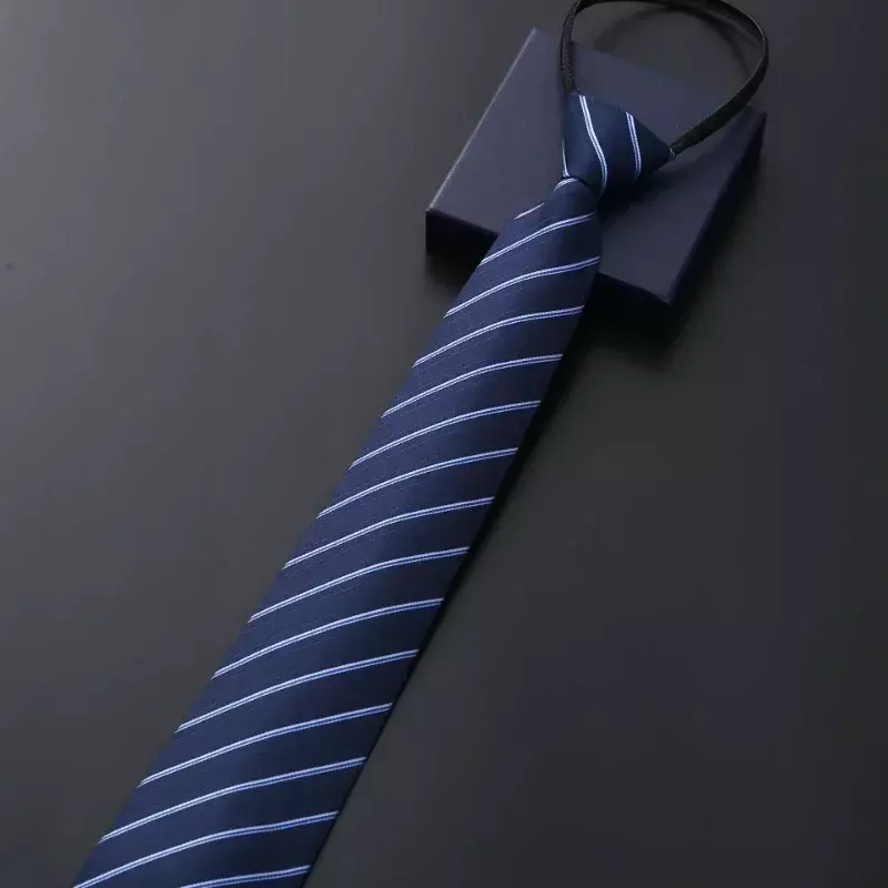 Homens Business Dress Zipper Neck Tie Elegante Gentleman Shirt Tie Groom Casamento Blue Stripe Preto Lazy Ties Acessórios de vestuário