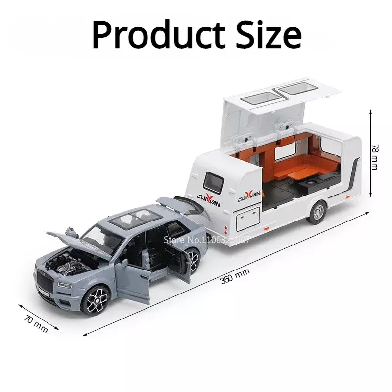 1/32 Rolls Royce Cullinan RV modello di auto in lega pressofuso fuoristrada giocattolo con suono e luce modello di auto da campeggio per regali per ragazzi