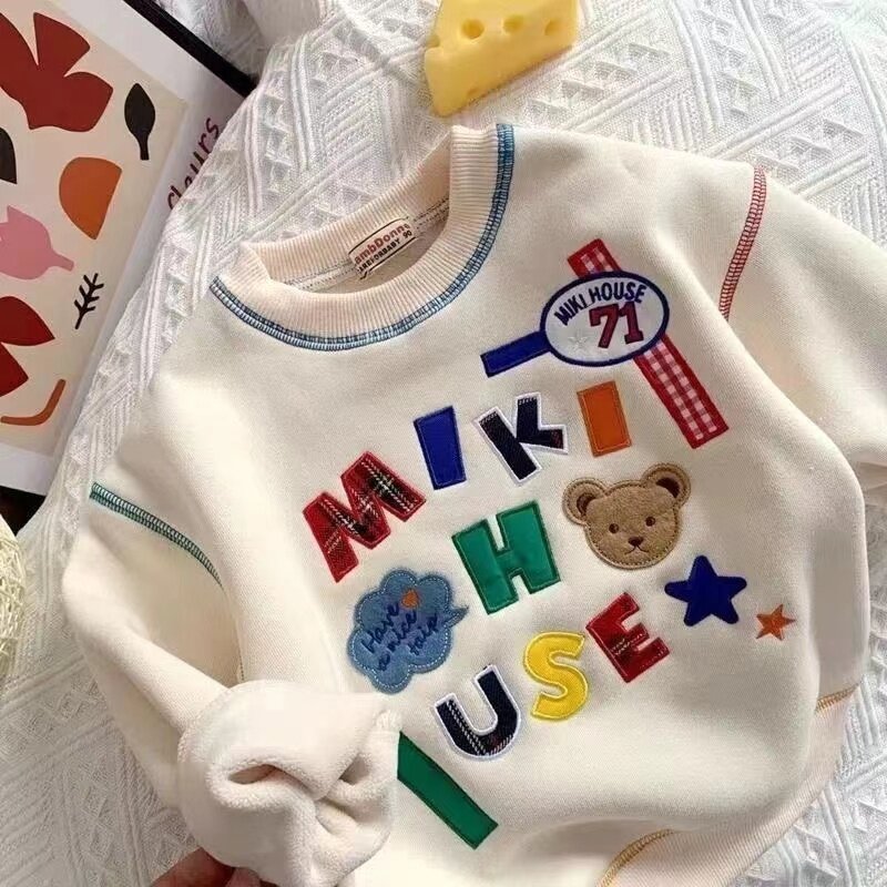 Suéter de felpa con estampado japonés y coreano para niños, Top suelto de felpa todo en uno para niños y niñas, nuevos estilos para otoño