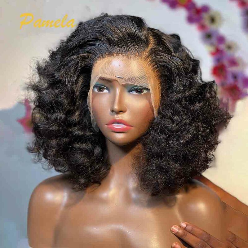 Wig tanpa lem ditarik Super ganda rambut manusia siap untuk longgar jauh 250% kepadatan tinggi Bob 13x4 HD transparan renda Wig Frontal
