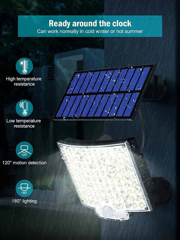 106LED Outdoor Solar Light with Motion Sensor Floodlight Remote Control IP65 Waterproof for Patio Garage Security Wall Light