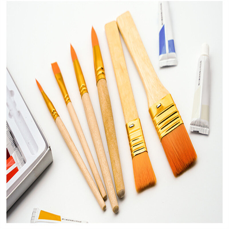 Pinceaux d'interconnexion portables avec manche en bois, ensemble de stylos pinceaux, peinture à l'huile et acrylique, art graffiti, 6 pièces