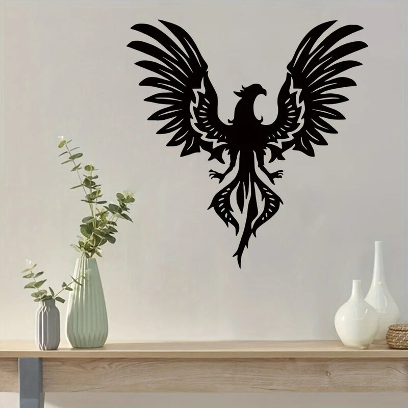 Arte de Fénix de Metal para colgar en la pared, escultura de hierro negro, pájaro Secular, decoraciones de pared modernas para cocina, 1 unidad