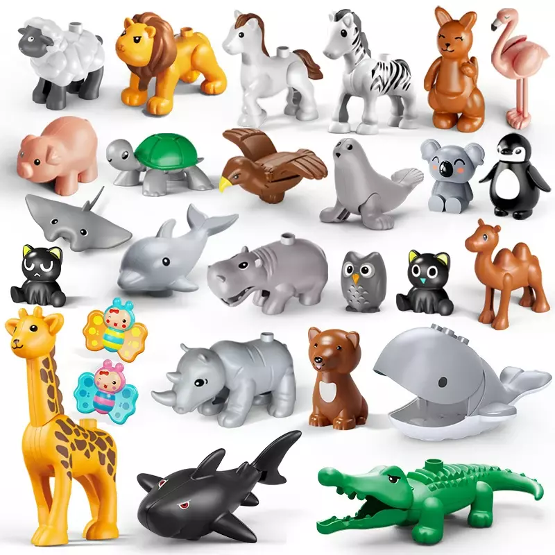 Big Building Blocks Zoo Series Elephant Horse Penguin Animal Accessories Large Bricks Children Kids DIY Assembly Toys Party Gift